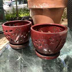 5” Red Glazed Orchid Pots, $5 Each: 5” W X 5”H