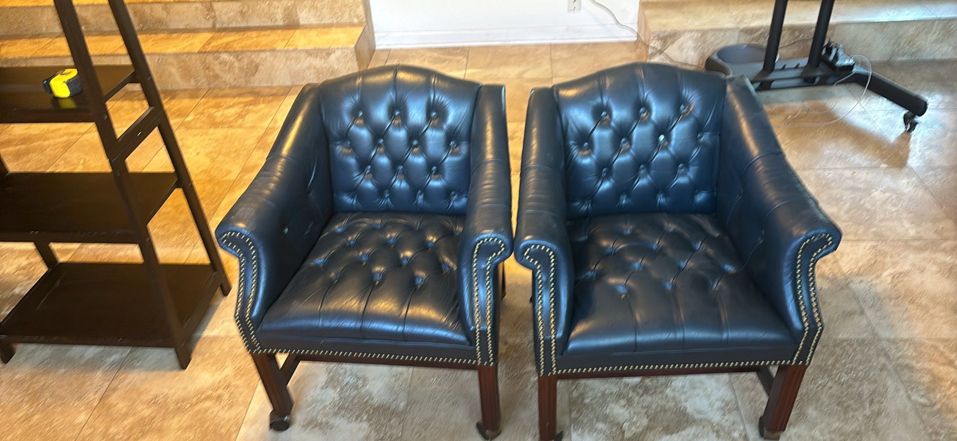 Pair Of Vintage Blue Leather Chairs