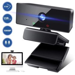 Webcam Full HD 1080P Web Camera with Built-in Dual Microphone, Plug & Play USB Streaming Computer Webcam with 110 Degrees Wide-Angle for Video Confere