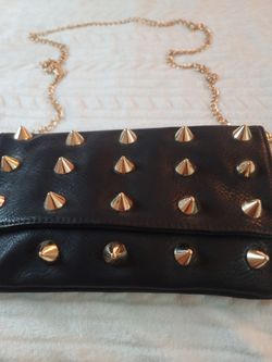 New JustFab Gold Studded Black Crossbody Purse