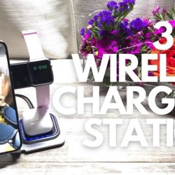 Wireless Charger, 3 in 1 Wireless Charging Station for Apple, Ultra-Thin Aluminum Alloy Charger for iPhone14/13/12/11/X/8 Series, for Apple Watch & Ai