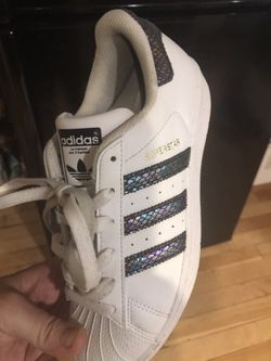 Girls Adidas White with Metallic Stripes 