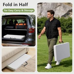 Folding Table, 36 Inch Square Foldable Card Table with Carrying Handle, Heavy Duty Fold-in-Half Portable Table No Assembly, Ideal for Picnic, Camping,