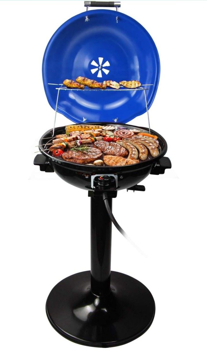 Electric BBQ Grill Techwood 15-Serving Indoor/Outdoor Electric Grill for Indoor & Outdoor Use, Double Layer Design, Portable Removable Stand Grill, 16