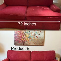 Red Corduroy Down-feather Couches  (LxWxH: 72’x32’x32’)