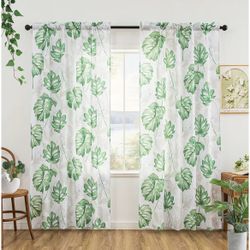 ouleyar Floral Curtains Printed, Decor Hawaiian Style Green Tropical Palm Leaves Plant Pattern Rod Pocket Spring Summer Window Drapes for Bedroom, 52"