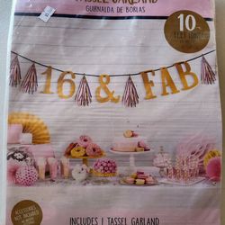 Sweet 16 tassel Garland Pink gold black party supplies