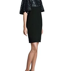 Aidan Mattox Sequined Off-Shoulder Cocktail Mini Black Dress; Size 0
