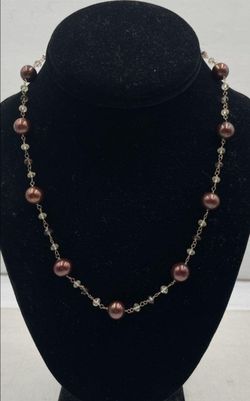 10k gold pearl citrine & smokey quartz bead necklace