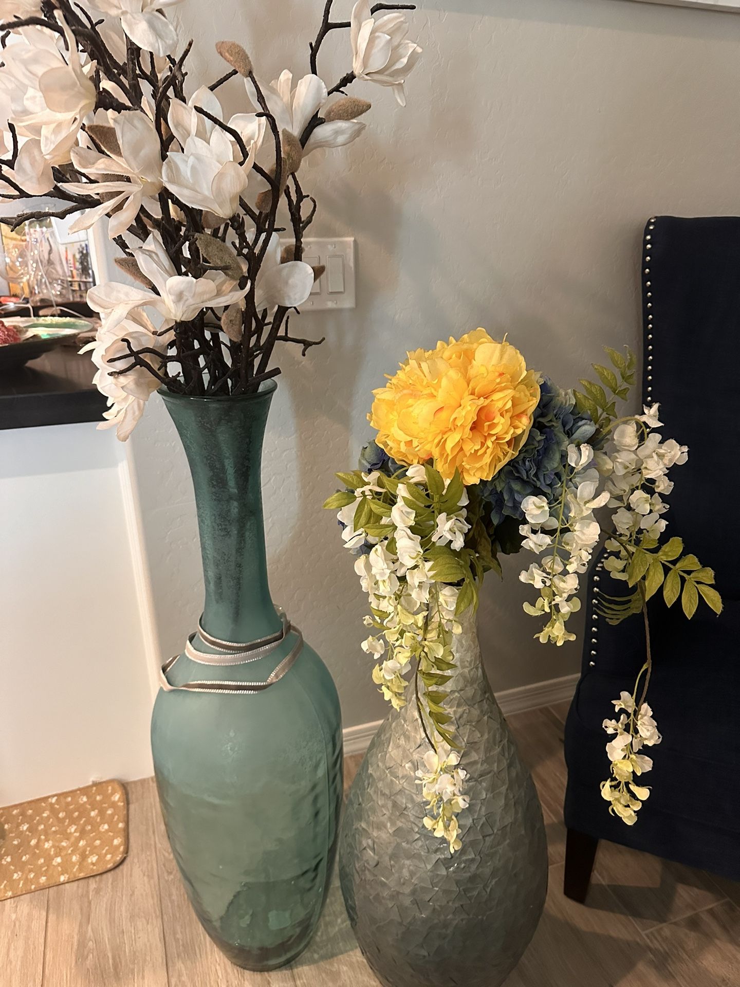 Large blue Vases With Flowers 