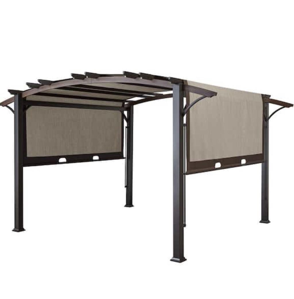 Orchard Park 13 ft. x 11 ft. Brown Steel Arched Beam Pergola with Sling