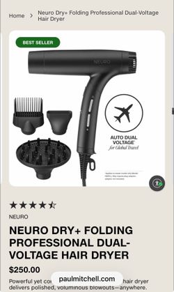 NEURO DRY  FOLDING PROFESSIONAL DUAL VOLTAGE HAIR DRYER