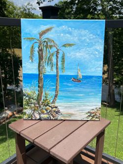 “Quiet Cove” acrylic beach painting 16x20 Original acrylic beach painting