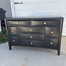 9 Drawer Long Black Dresser 62L x 20W x 42H