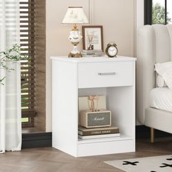 2pcs Nightstand with Drawer，2 Tier Beside Table End Table，Modern Night Stand for Bedroom Living Room, White