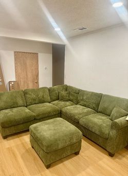 Sage Green Sectional Sofa includes ottoman and accent pillows 99x99