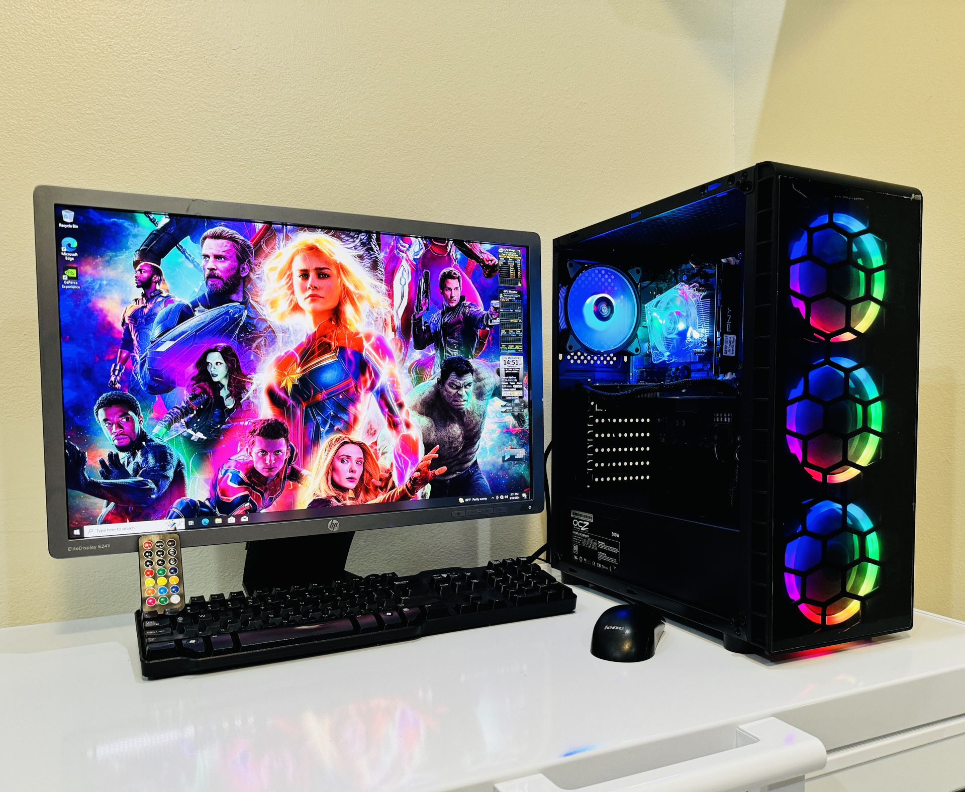 NEW LENOVO Gaming PC 4 Core I5 @3,2GHz. GPU Nvidia GTX 750TI 2G. 120G SSD/1TB HDD, 12G RAM. WIFI. USB 3,0, 500W  80+ PSU. 24” Monit/Keyb,Mou. Win10 P