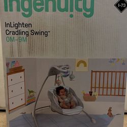 Ingenuity InLighten Foldable Lightweight Baby Swing with Lights, Lion, Gray