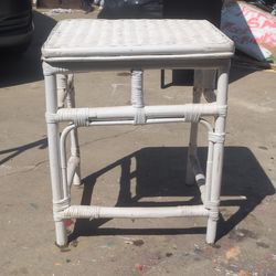 vintage white wicker and rattan side table