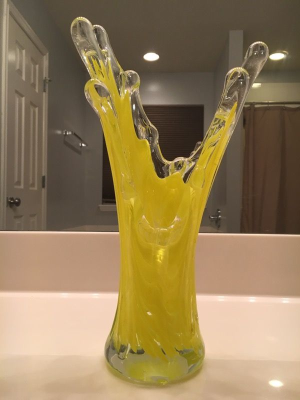 Italian Vintage Neon Yellow Swung Glass Vase by Murano *Italian Venetian glass