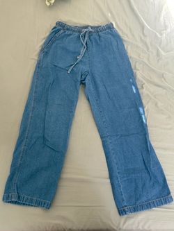 Elastic Waist Drawstring Denim Pants