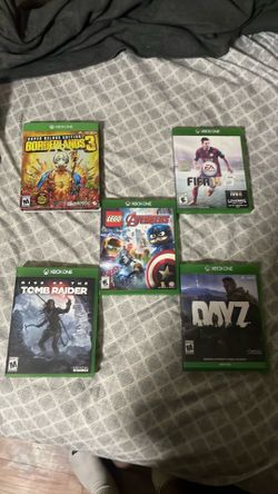 5 Xbox One Games (Borderlands Super Deluxe Edition, Rise of Tomb Raider, Fifa 15, DayZ, and Lego Avengers)