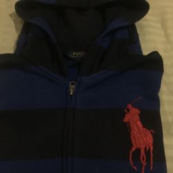 Boy polo hoodie blue and black wide strip