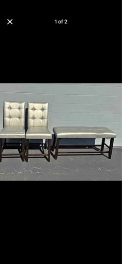 Set of 2 Counter-Height Chairs + Matching Bench (Silver PU Leather)