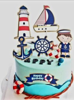 Ocean Sailing Yacht Boat Nautical Pirate Ship Themed Cake Toppers