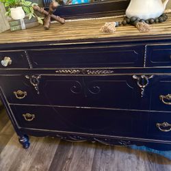 Gorgeous Antique Farmhouse Midnight Blue Lowboy Dresser
