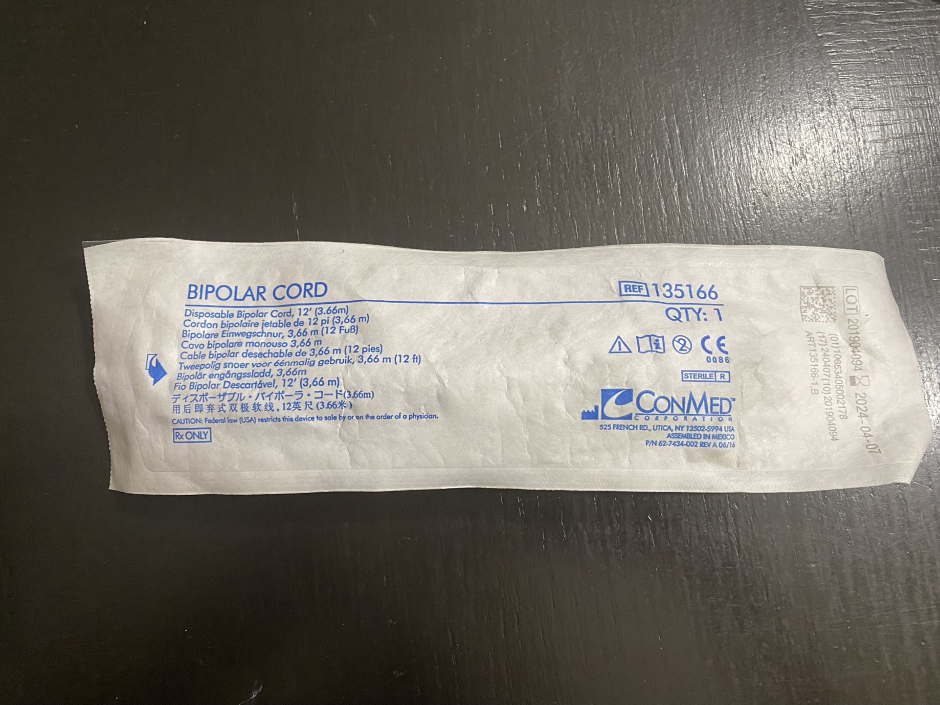 Conmed Disposable Green Bipolar Cord 12” New Factory Sealed