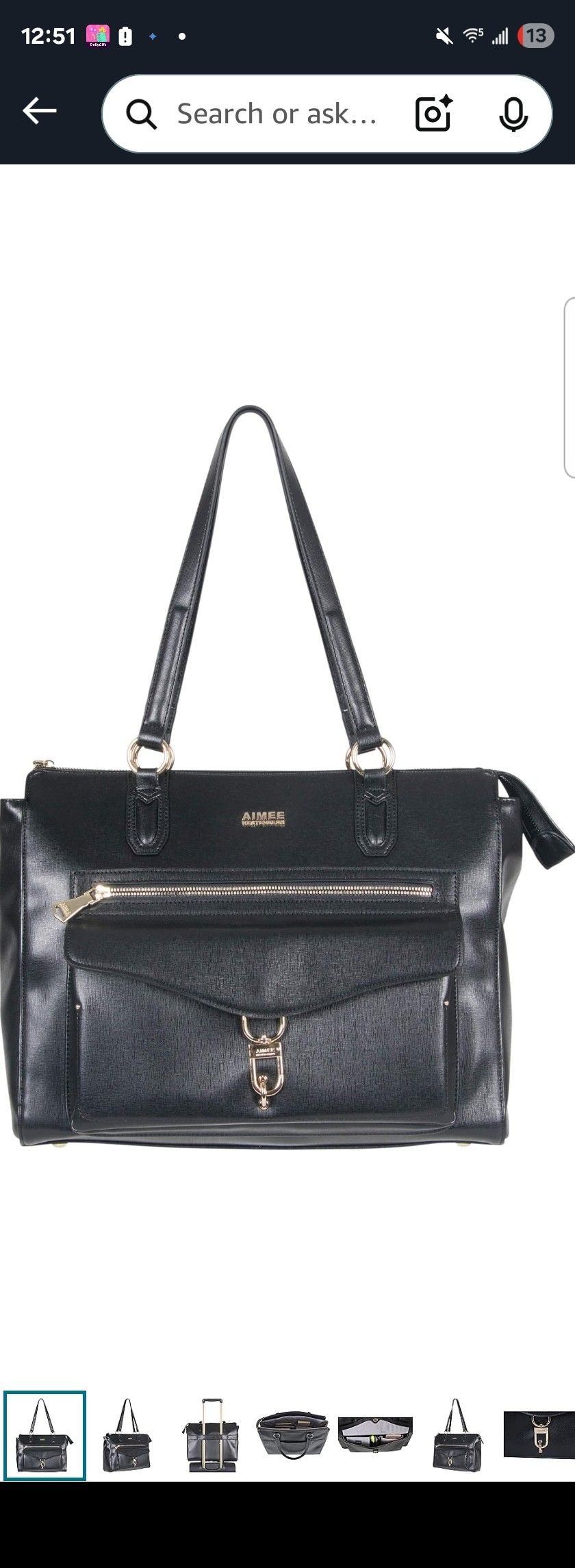 Aimee Kestenberg Women's Isla Saffiano Faux Leather Anti-Theft RFID 15in Business, Black, Top Zip Tote