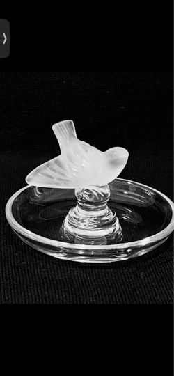 Lalique France Swallow Bird Ring Dish Signed 3.7” .