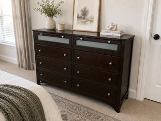 Modern Espresso Dresser with Frosted Glass Accents