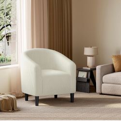 Small 25.5in Wide Corduroy Barrel Accent Chair for Bedroom, Beige