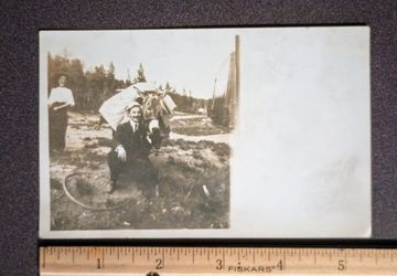 1900's Woman Laughing Man Mule Train Photo RPPC Antique Real Postcard 