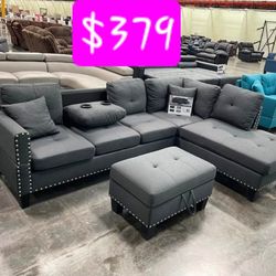 BRAND NEW 3PCS SECTIONAL SOFA SET WITH OTTOMAN AND ACCENT PILLOW INCLUDED $379