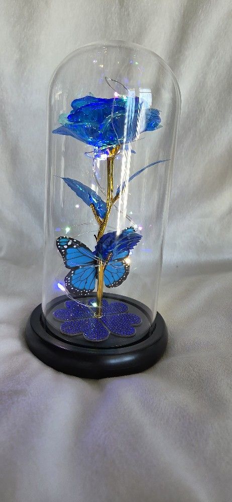 Glass Dome Light Artificial Blue Flower