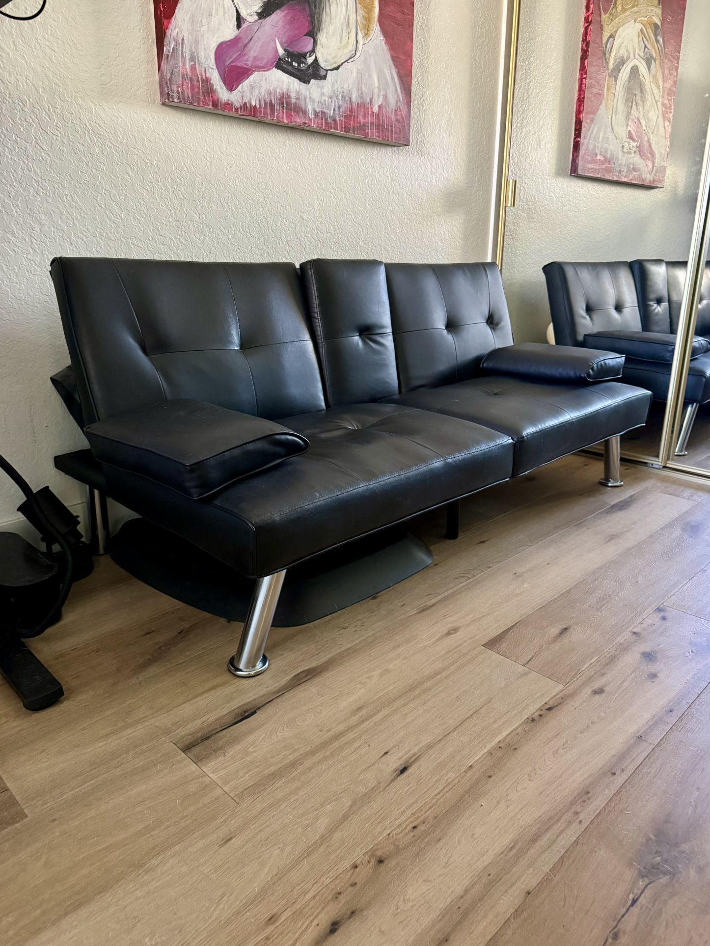 Faux Leather Adjustable Futon Sofa Bed