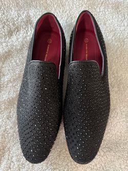 Men's Vintage Velvet Rhinestone Slip On Dress Loafers(blk)size 12