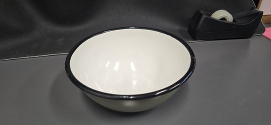 Vintage Huta Silesia Polish Enamel Camping Bowl Olive Green # 18 Large