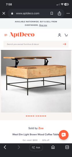 LOW PRICE MOVING- $849 + TAX RETAIL WEST ELM LIFT TOP STORAGE COFFEE TABLE