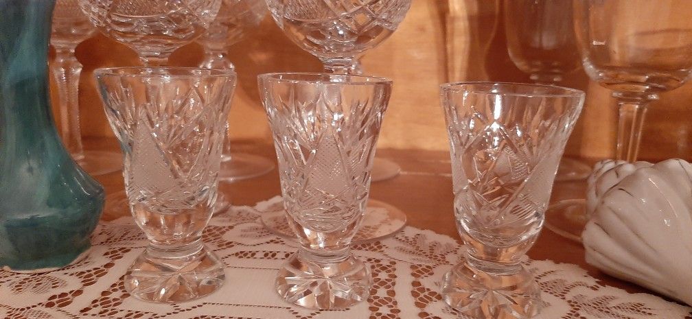 3 Vintage European crystal shot glasses.