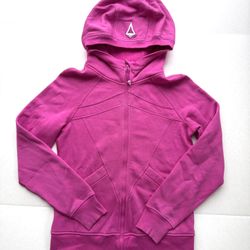 IVIVVA Hoodie By Lululemon Girls 12 Hot Pink Fleece Lined Full Zip Thumb Holes Sweatshirt  