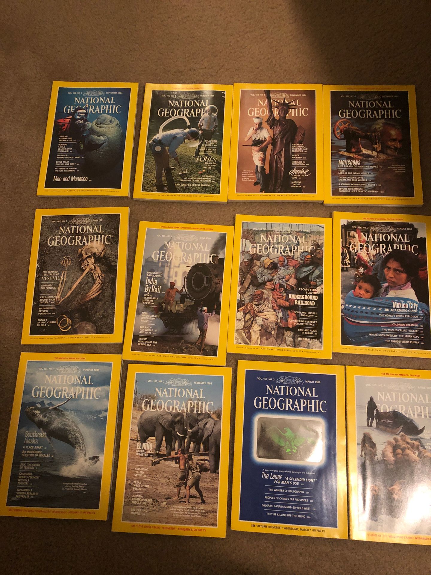 1984 National Geographic Magazines (all 12)