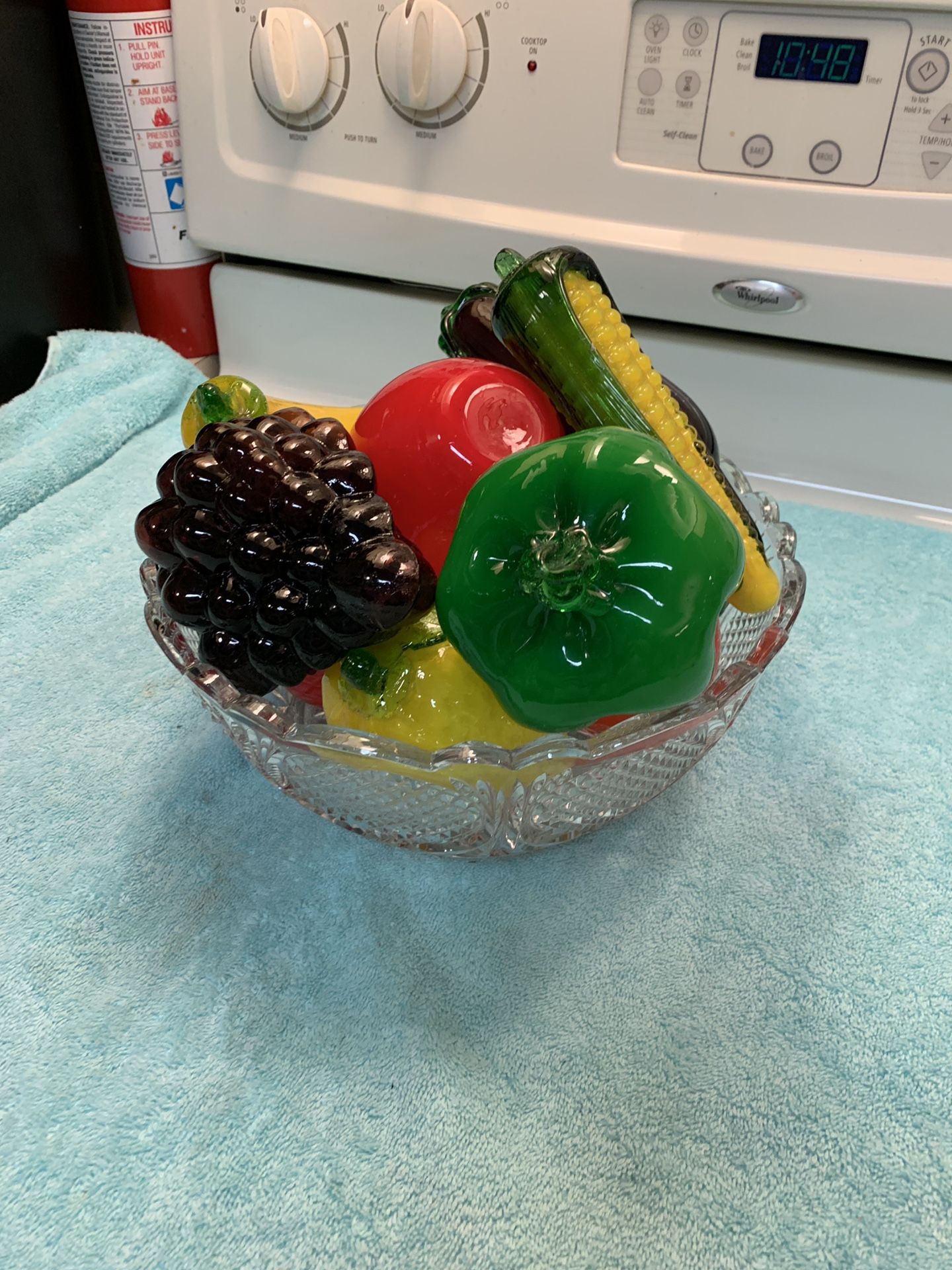 Crystal bowl with fruits and vegetables vintage glass
