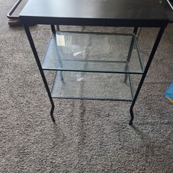 Heavy Blk Metal Table With 2 Glass Shelves