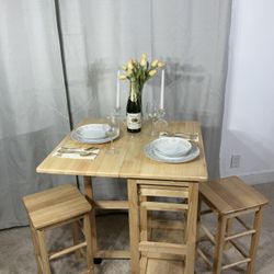 Drop Leaf Breakfast Bar With 2 Pull Out Stools -PERFECT FOR SMALL PLACE !LIKE NEW!