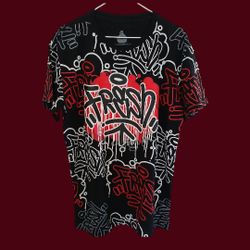 Fresh Spellout Graphic All Over Print Black Mens Large T-Shirt