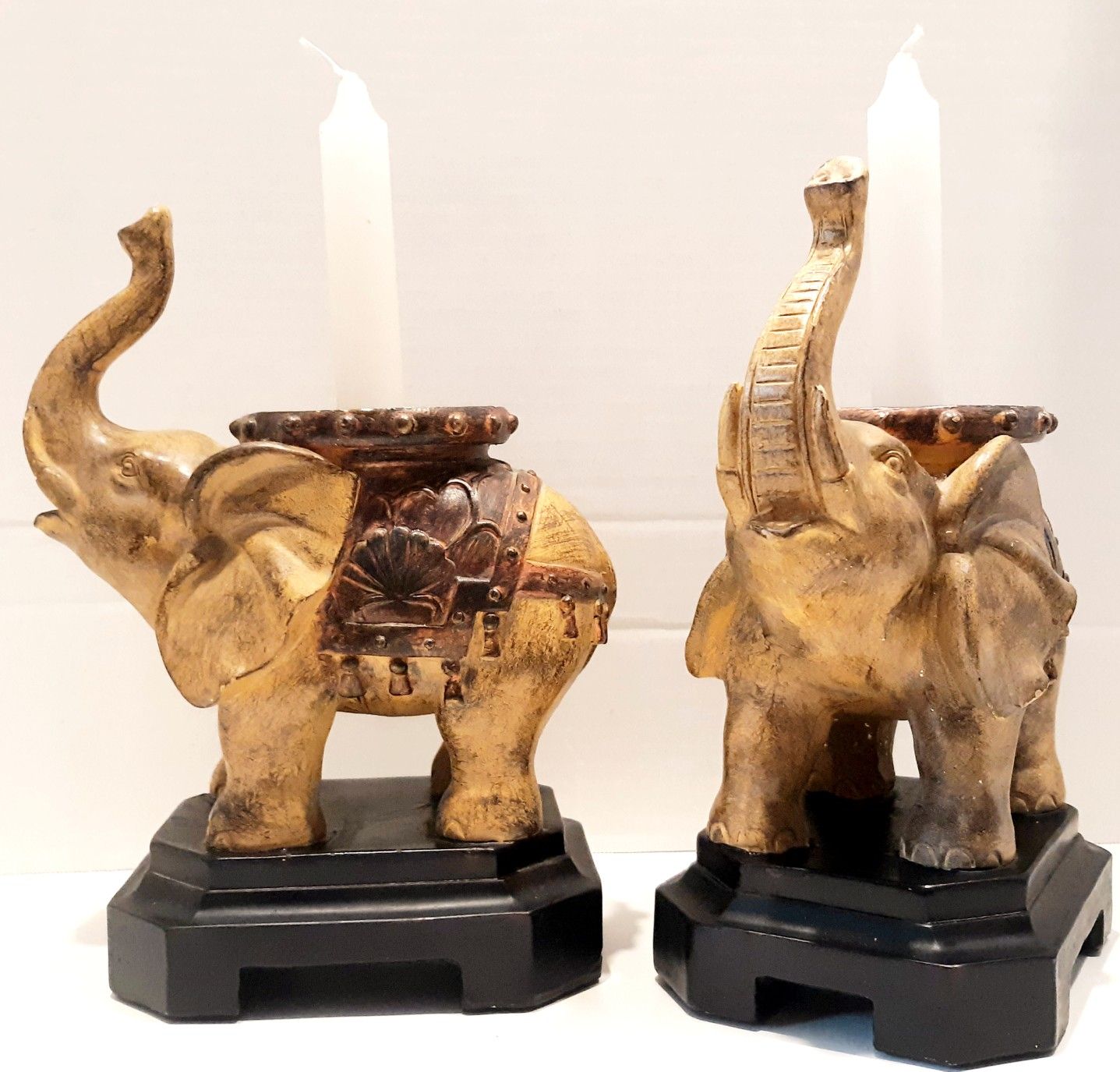 2 Elephant Candle Holders | Trunk up for Goodluck & Prosperity